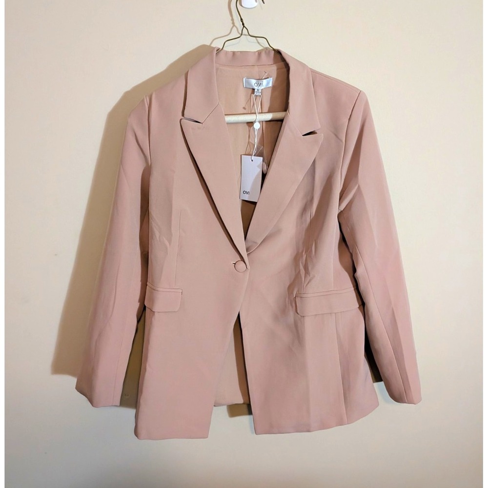 OVI Blazer Jacket Women’s M Pink Solid 1 Button Long Sleeve Pocketed Short NWT
